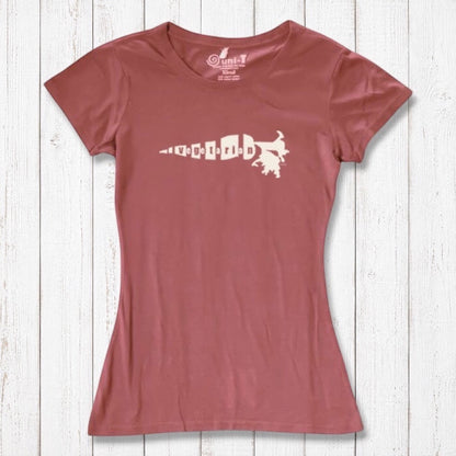 Dusty rose women's bamboo cotton T-shirt featuring white 'Plant Power' carrot graphic. Comfortable and eco-friendly gift for her.