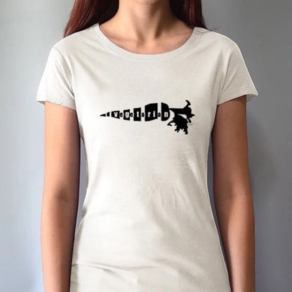 Cream bamboo cotton women's vegetarian T-shirt with black 'Plant Power' carrot design. Ethical fashion choice for plant-based living.