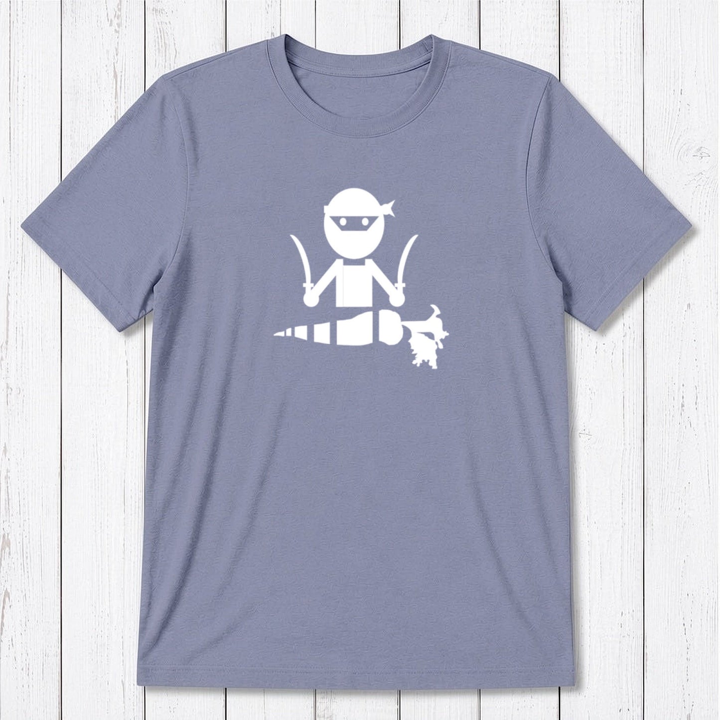 Slate men's vegan T-shirt in bamboo and organic cotton with white 'Veggie Ninja' graphic, eco-friendly and humorous wardrobe staple.