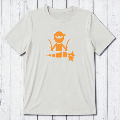 Off-white men's vegan T-shirt in bamboo and organic cotton with grey 'Veggie Ninja' design, sustainable gift for plant-based fans.