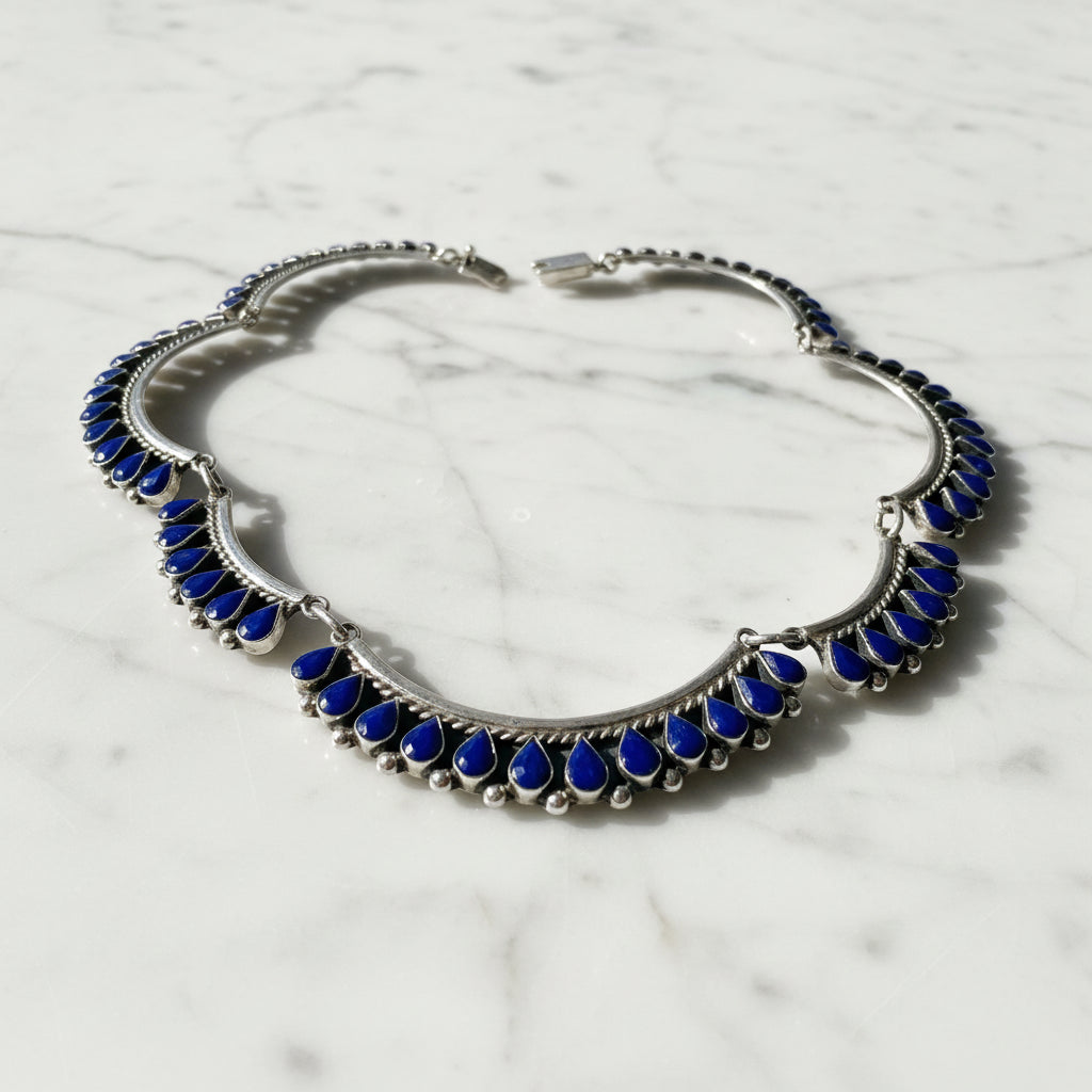 Silver and blue gemstone necklace