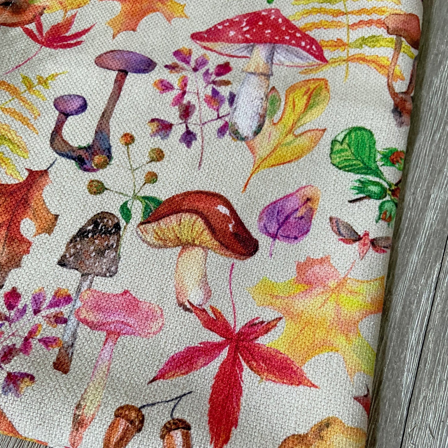 Watercolor Mushrooms Tea Towel - cream - cotton-linen kitchen towel