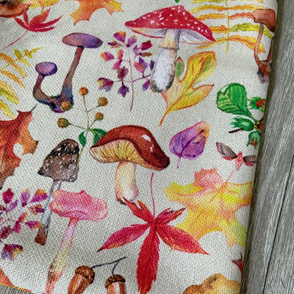 Watercolor Mushrooms Tea Towel - cream - cotton-linen kitchen towel