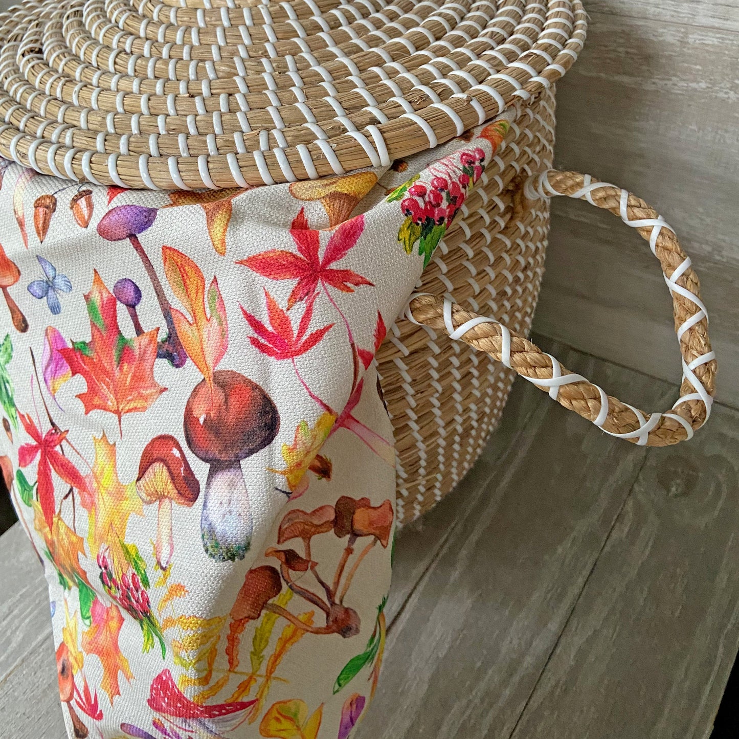 Watercolor Mushrooms Tea Towel - cream - cotton-linen kitchen towel