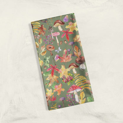 Watercolor Mushrooms Tea Towel - cream - cotton-linen kitchen towel