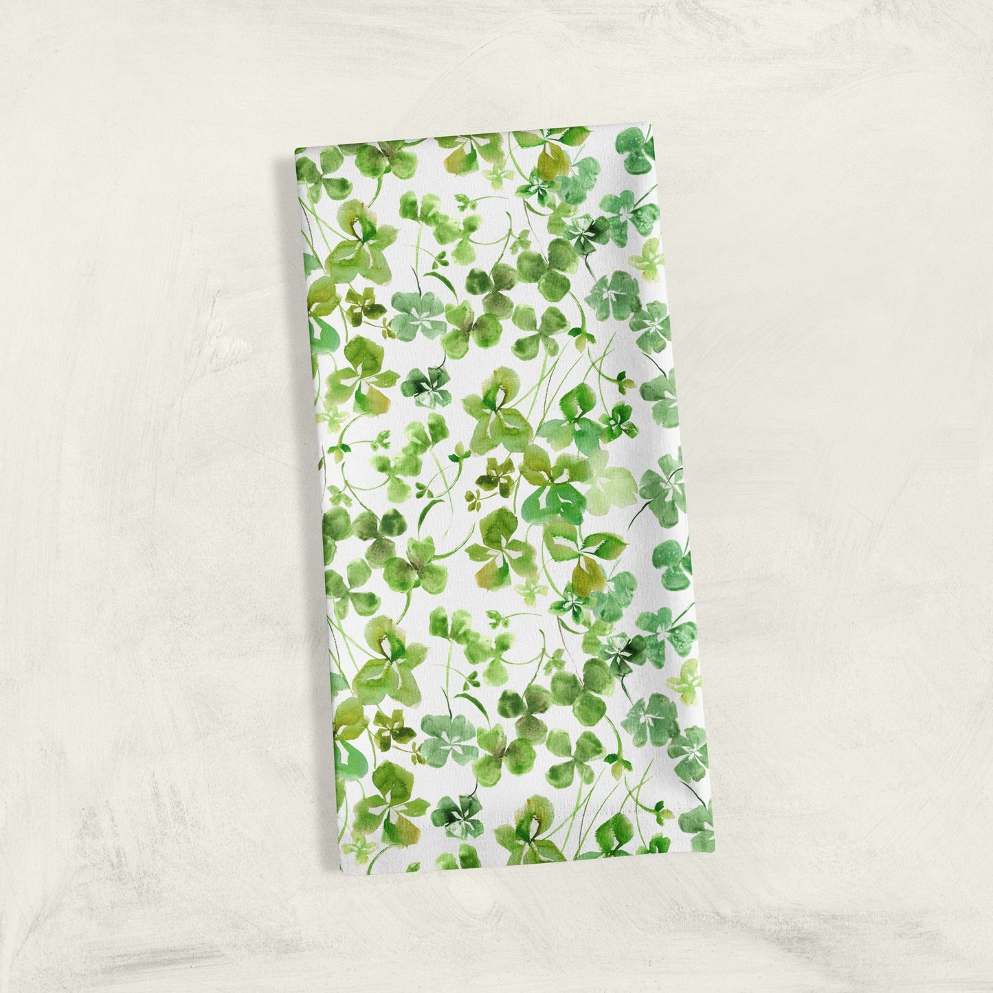 Green shamrock pattern on watercolor kitchen towel for home decor