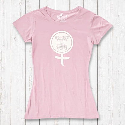 Light pink Women's Rights T-Shirt crafted from bamboo and organic cotton, showcasing cream feminist symbol and message. Feminist gift idea.