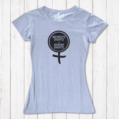 Light blue Women's Rights T-Shirt in bamboo and organic cotton with black feminist graphic. Soft, sustainable top for equality advocates.
