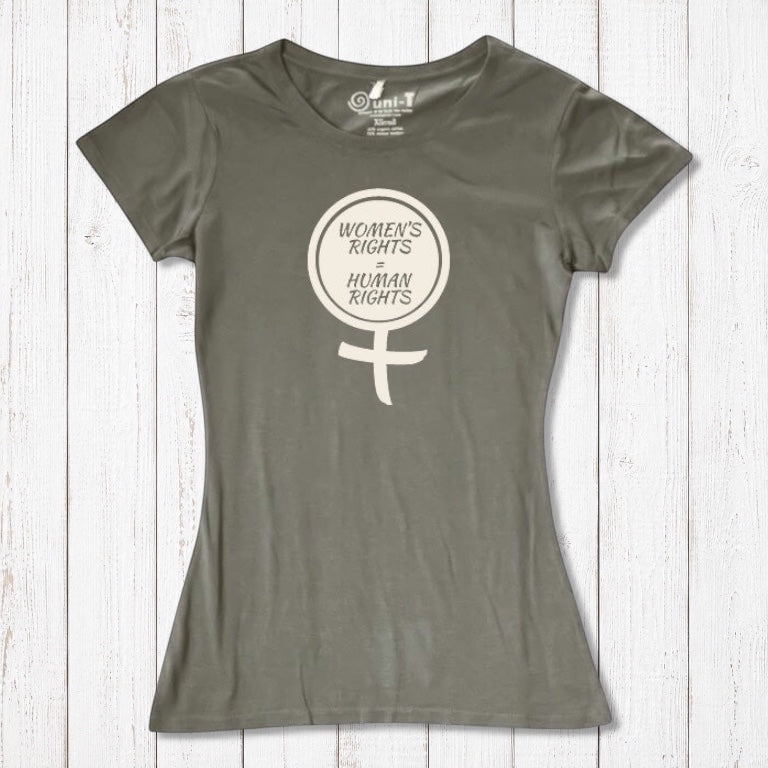 Terracotta Women's Rights T-Shirt in bamboo and organic cotton with cream feminist graphic. Comfortable and sustainable statement clothing.