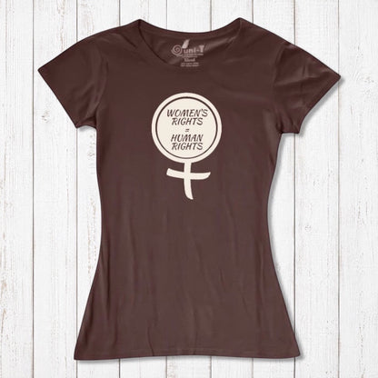 Dark brown Women's Rights T-Shirt in bamboo and organic cotton with cream feminist graphic. Eco-friendly tee supporting women's equality.