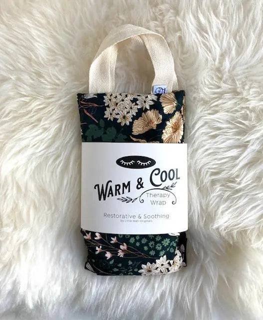 Warm & Cool therapy wrap in floral print, packaged with label for restorative and soothing neck and back pain relief.
