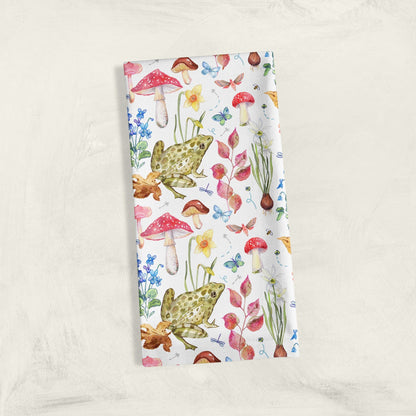 Watercolor frog and flora dish towel for home decor