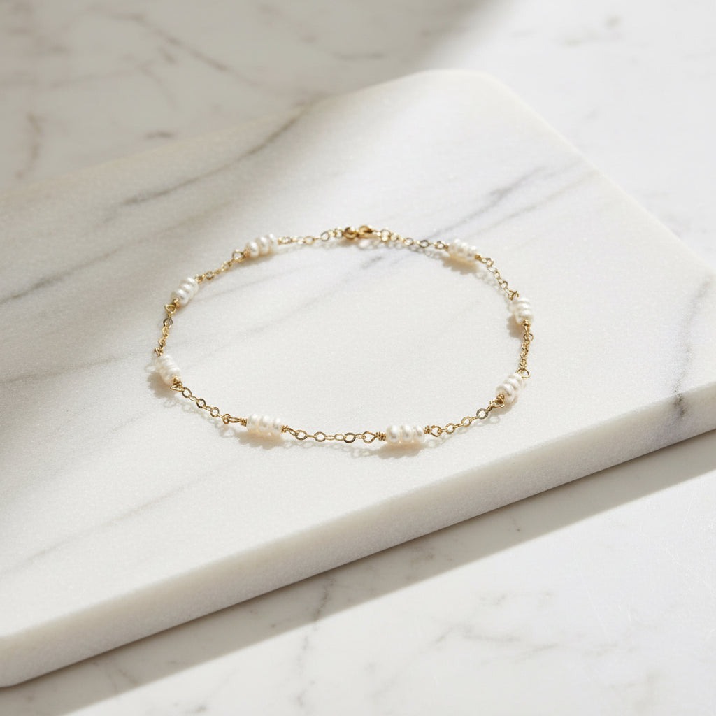 White Pearl Chain  Bracelet* Janine Gerade