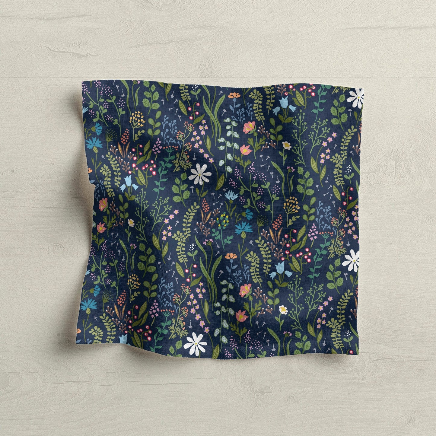 Wild Grasses Navy Botanical Fabric Napkin - Dinner or Cocktail Napkin, Set or Single