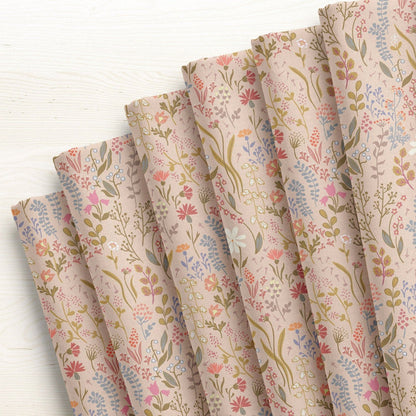 Wild Grasses Pink Linen Botanical Print Napkin - Cloth Coasters, Dinner Napkins - Set or Single