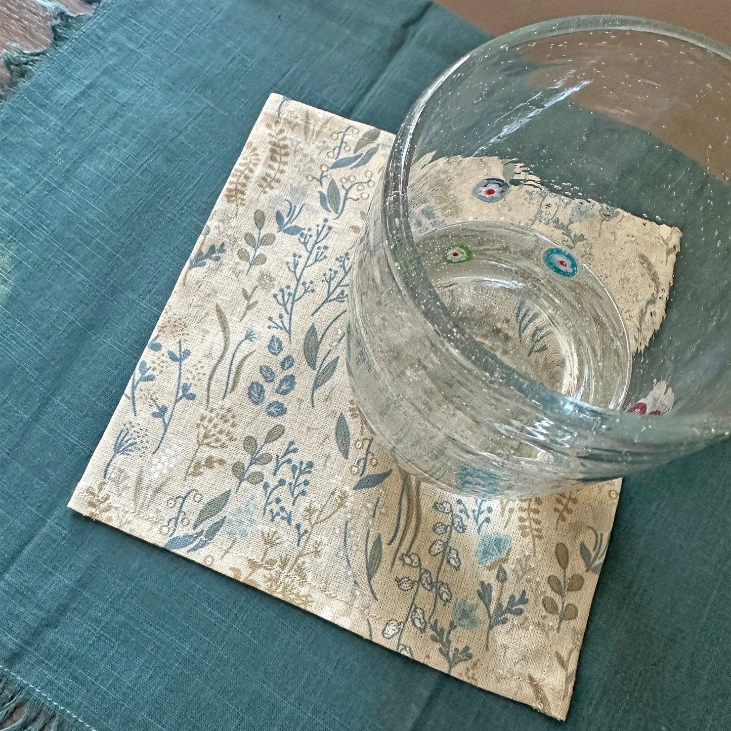 Wild Grasses Tan Linen Botanical Cloth Napkin - Fabric Coasters, Dinner Napkin - Set or Single