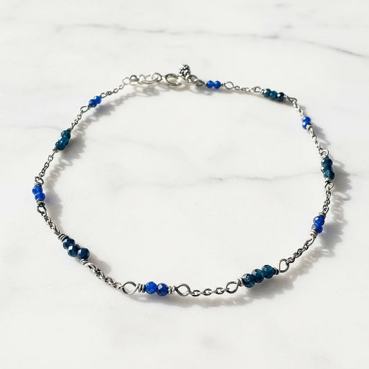 Dainty Lapis and Blue Goldstone Gemstone Bracelet