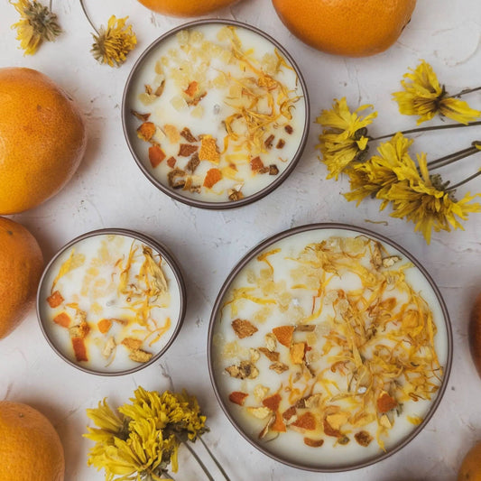 Zesty Orange Ginger Marigold Soy Tin Candle Handmade Gift Ash & Rose