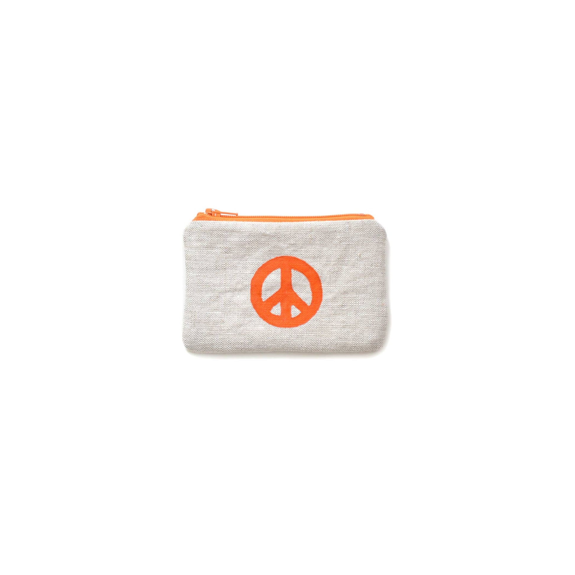 Peace Sign Blockprint Linen Coin Purse Gray Green Goods
