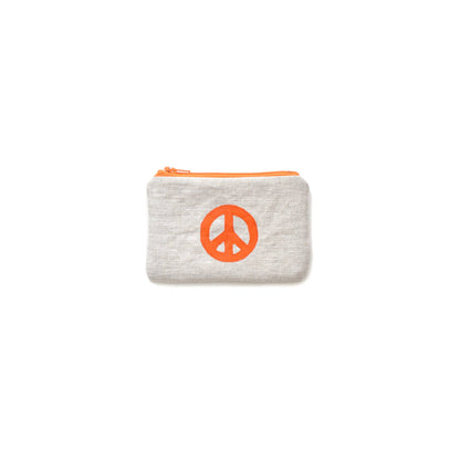 Peace Sign Blockprint Linen Coin Purse Gray Green Goods
