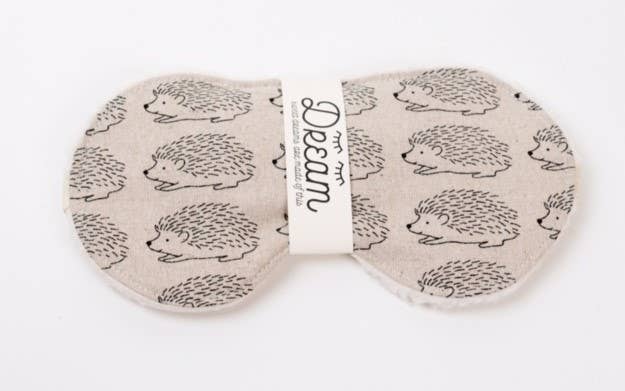 Close-up of Sweet Dreams Sleep Mask - Linen Hedge Hog featuring 100% cotton fabric and hedgehog print, perfect for soothing sleep.