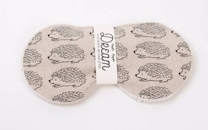 Close-up of Sweet Dreams Sleep Mask - Linen Hedge Hog featuring 100% cotton fabric and hedgehog print, perfect for soothing sleep.