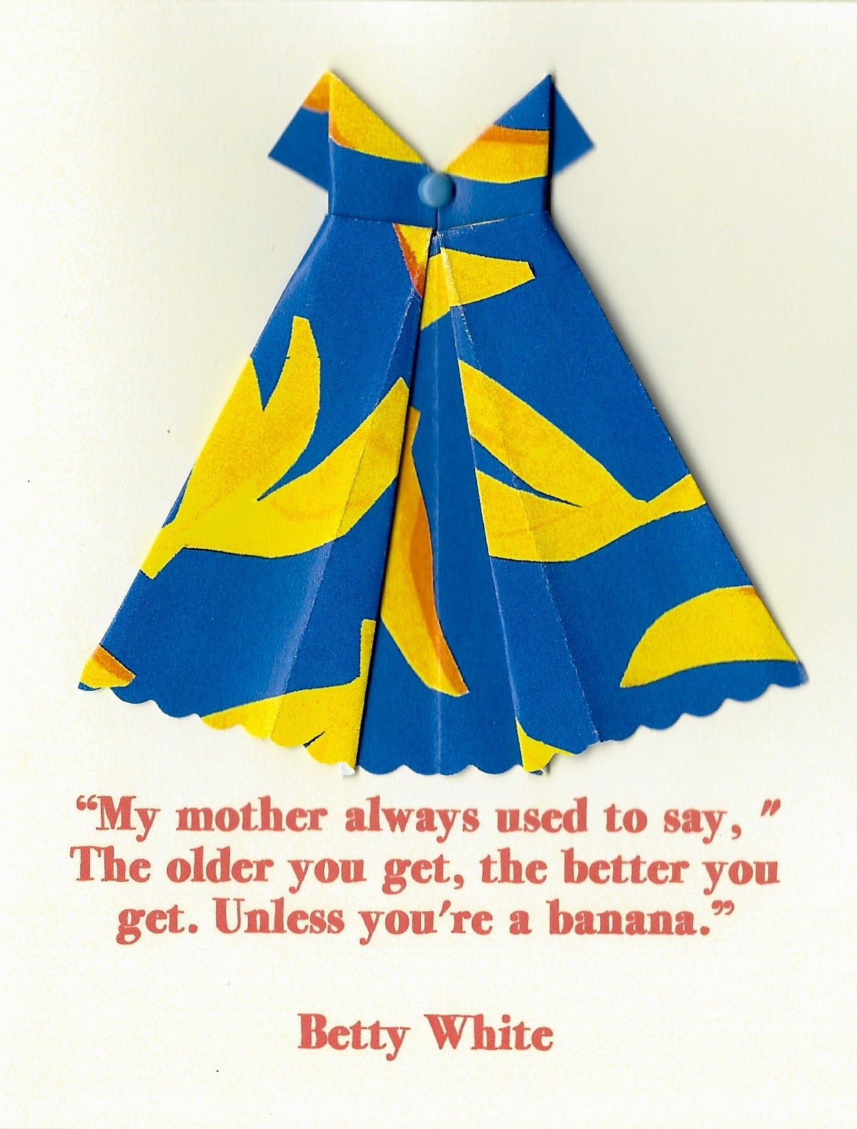 Betty White Birthday card - banana dress Virginia Fitzgerald