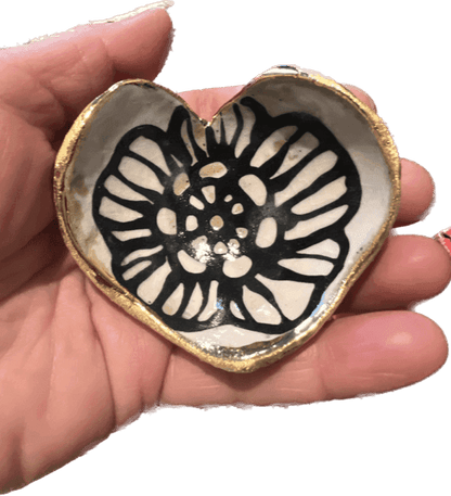 Handmade Heart-Shaped Floral & Gold Catchall Jewelry Dish Hsieh Clay SF