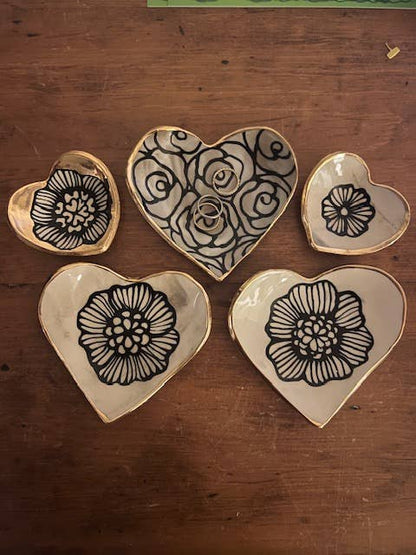 Handmade Heart-Shaped Floral & Gold Catchall Jewelry Dish Hsieh Clay SF