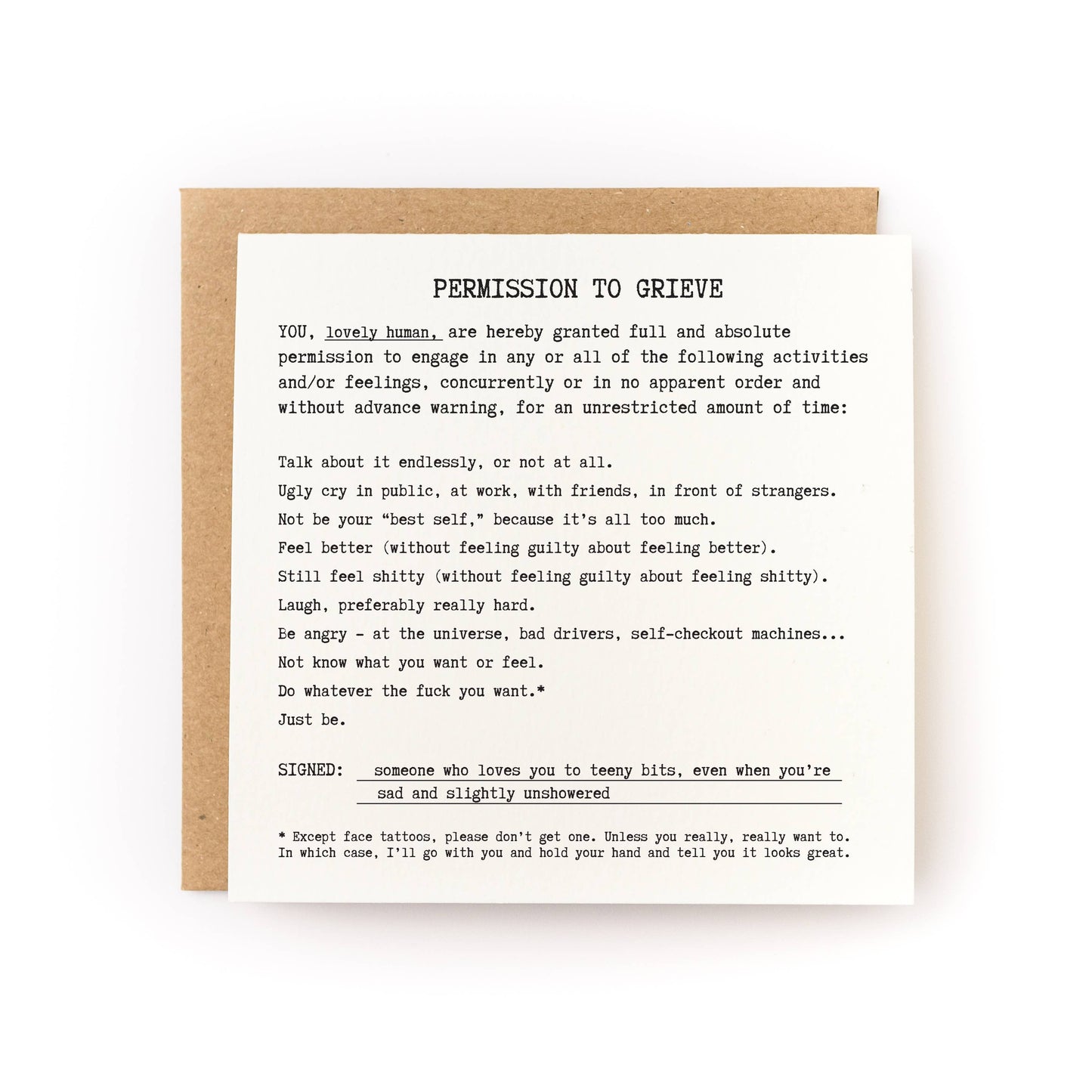 Permission to Grieve Letterpress Sympathy Card