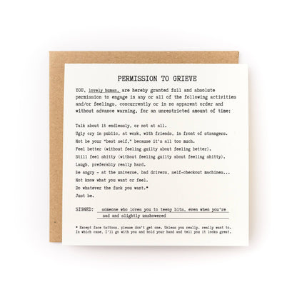Permission to Grieve Letterpress Sympathy Card