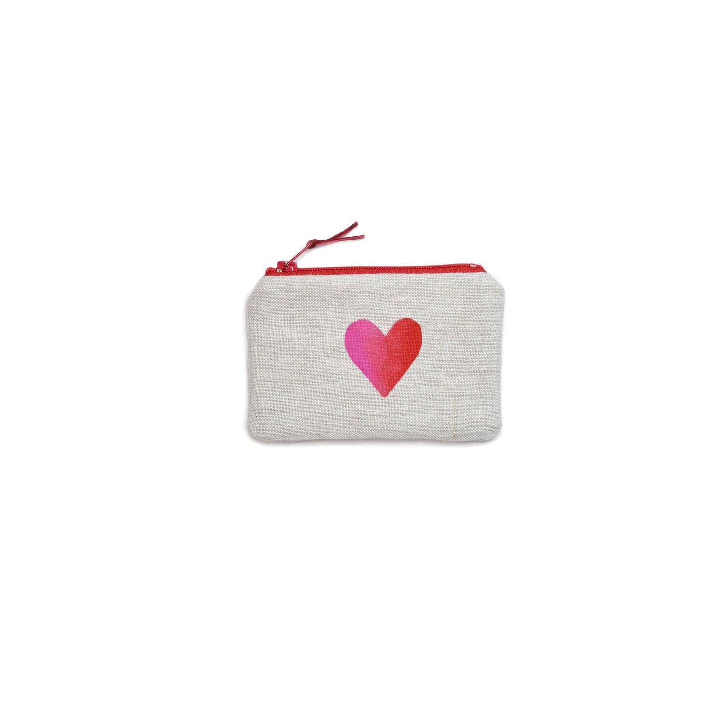 Two-tone Heart Blockprint Linen Coin Purse Gray Green Goods