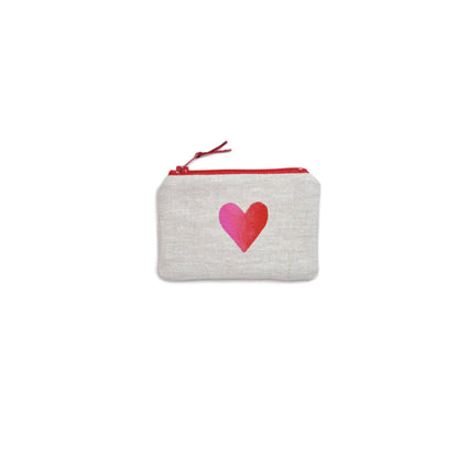 Two-tone Heart Blockprint Linen Coin Purse Gray Green Goods
