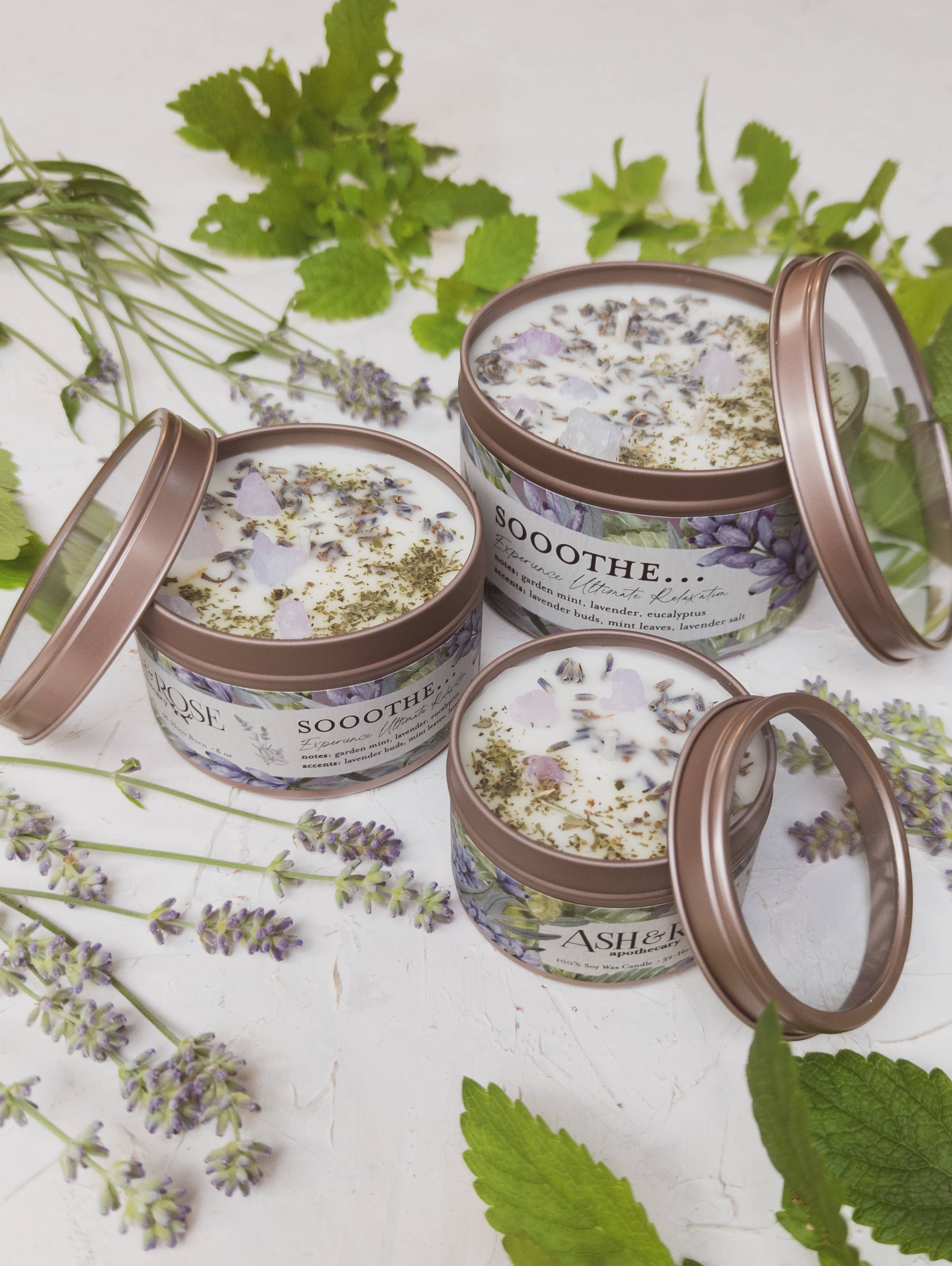 Sooothe Lavender Mint Botanical Tin Candle Herb Soy Wax Gift