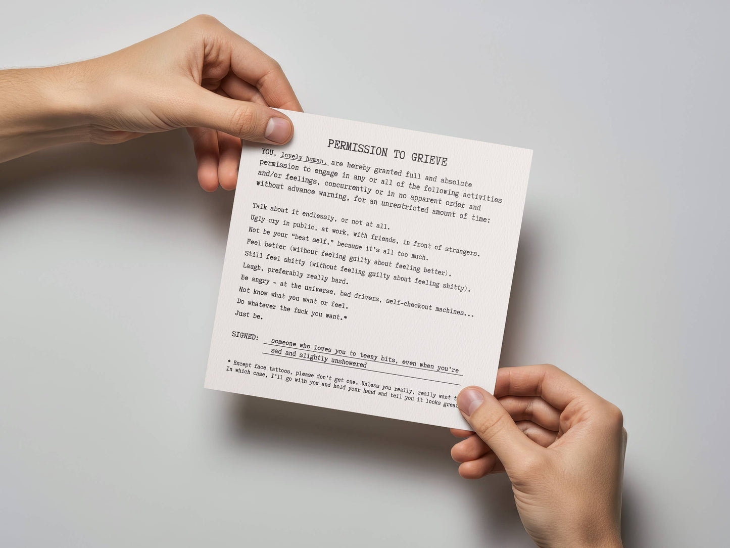Permission to Grieve Letterpress Sympathy Card
