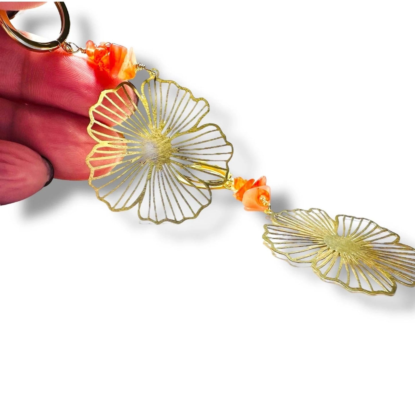 Hibiscus Flower Earrings with Carnelian Beads