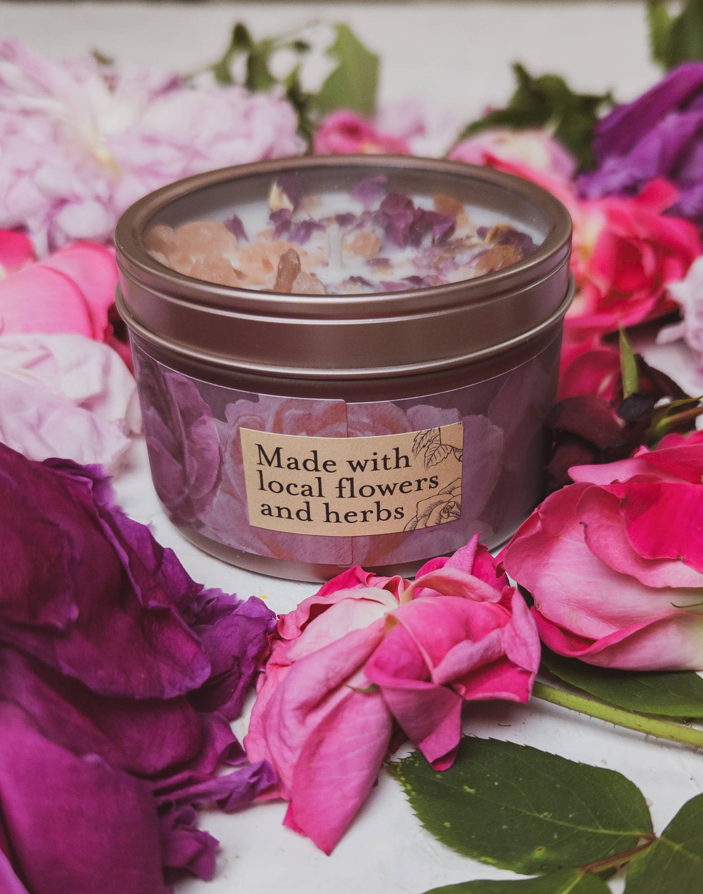 Love Notes Soy Candle Rose Petals Pink Himalayan Salt Flower