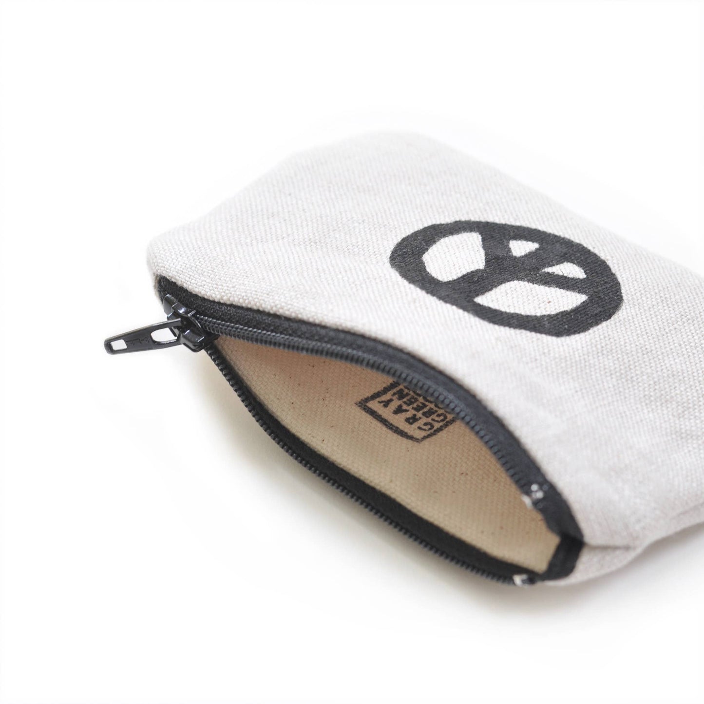 Peace Sign Blockprint Linen Coin Purse Gray Green Goods