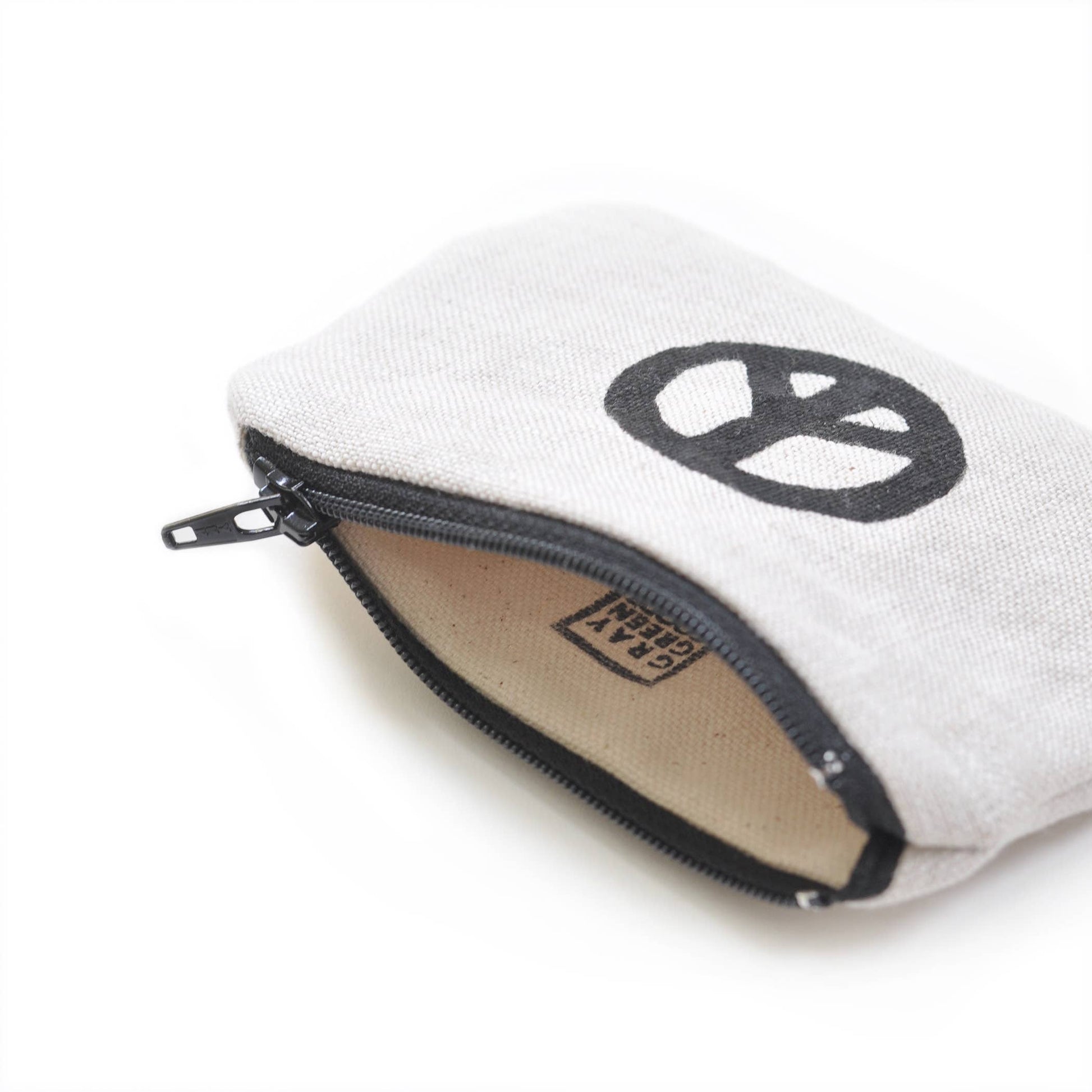 Peace Sign Blockprint Linen Coin Purse Gray Green Goods