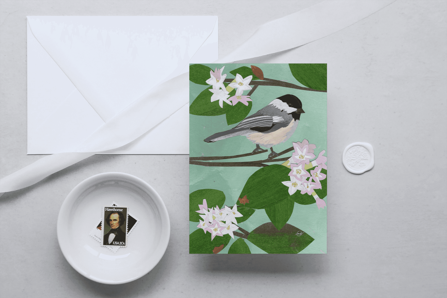 Massachusetts Mayflower Chickadee Note Card Mandy Warhol Fine Art