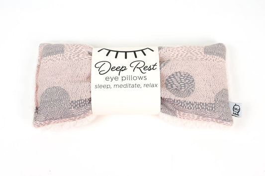 Weighted Eye Pillow for Relaxation | Stress Relief Aid in soft pink and gray pattern, labeled 'Deep Rest' for sleep and meditation support.