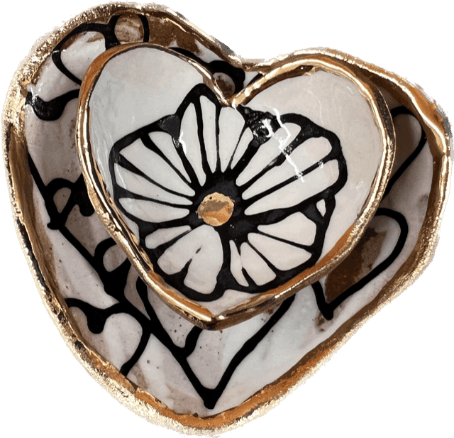 Handmade Heart-Shaped Floral & Gold Catchall Jewelry Dish Hsieh Clay SF