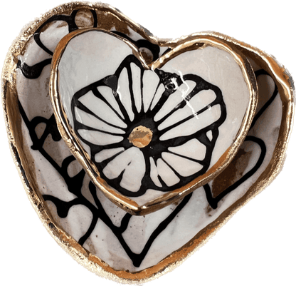 Handmade Heart-Shaped Floral & Gold Catchall Jewelry Dish Hsieh Clay SF