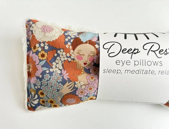 Deep Rest eye pillow with floral design and label