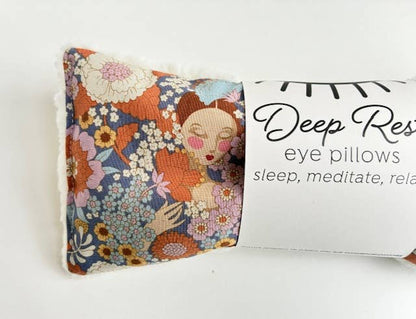 Deep Rest eye pillow with floral design and label