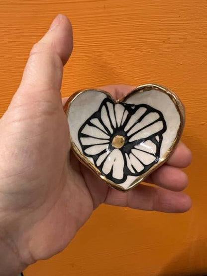 Handmade Heart-Shaped Floral & Gold Catchall Jewelry Dish Hsieh Clay SF