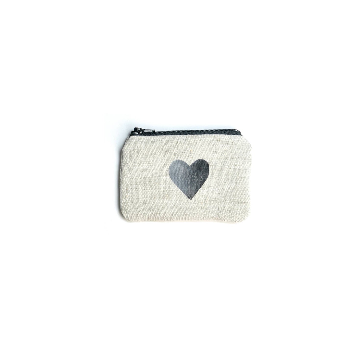 Two-tone Heart Blockprint Linen Coin Purse Gray Green Goods