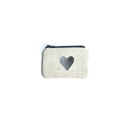 Two-tone Heart Blockprint Linen Coin Purse Gray Green Goods