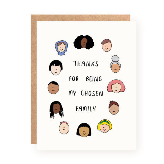 Chosen Family Thank You Card with diverse illustrated faces