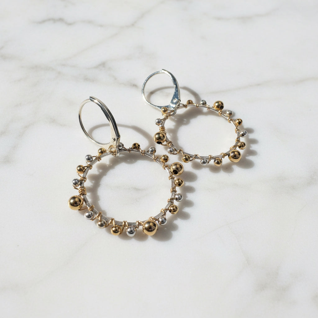 Beaded Hoop Gold and Silver Earrings